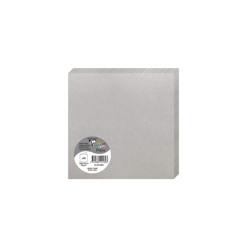 Clairefontaine 22189C Silver Iridescent Paper Pack of 25 Double Cards Square(16x16cm) 210gsm Invitation Correspondence Card Pollen Range Premium Smooth