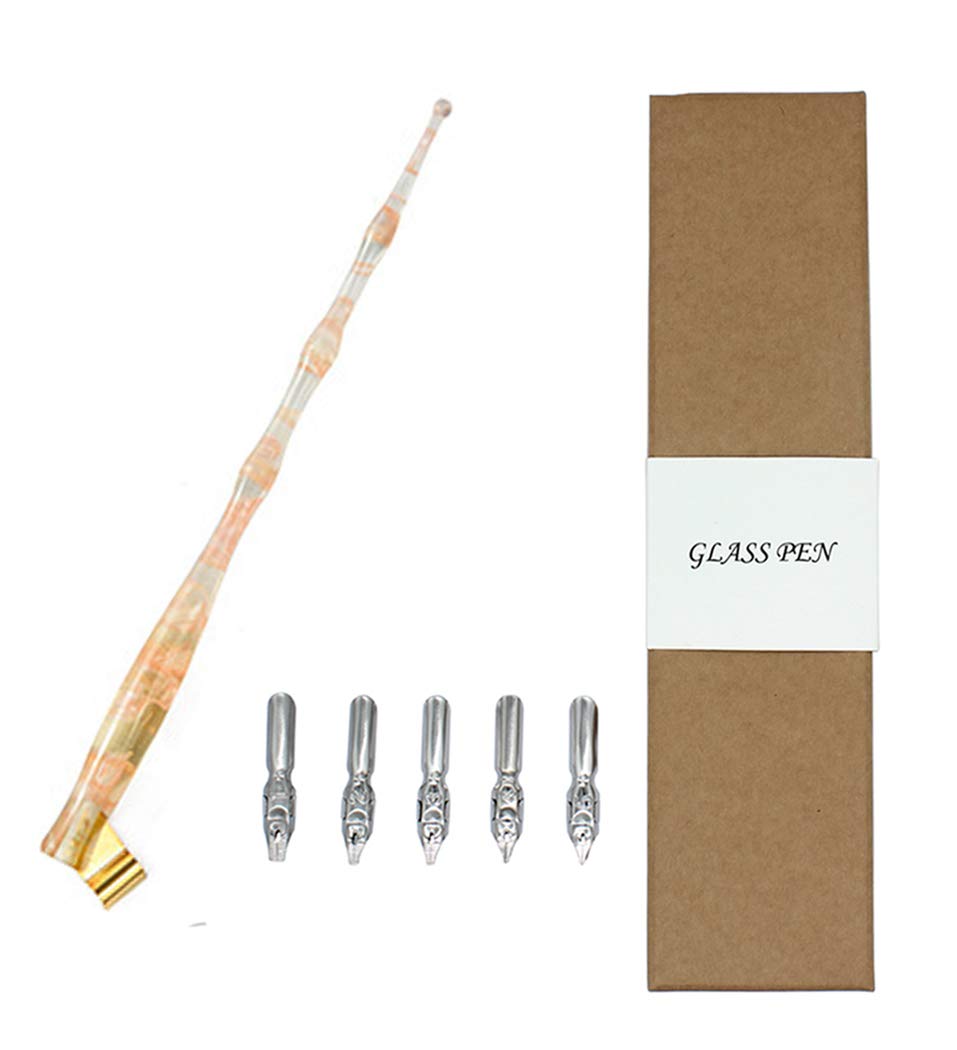 Hillento Resin Calligraphy Nib Pen Point Holder, Oblique English Calligraphy Pen Nib Holder with 5 Flat Nibs, Cherry Pink