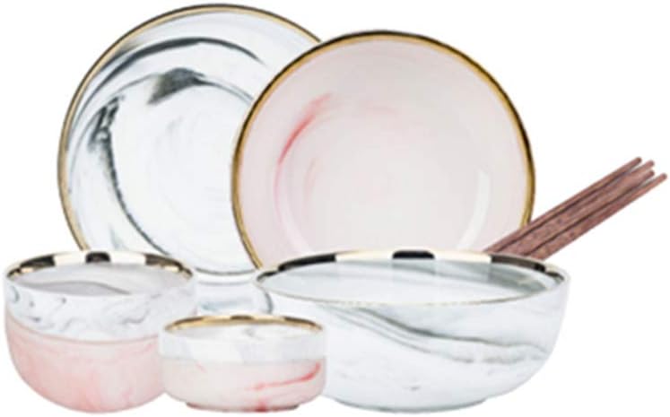 Marble Porcelain Tableware, Fashion Pink Phnom Penh Dinner Set, Handmade Housewarming Gifts, 9 Pieces For 2 People B