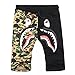 Shark Pattern Camouflage Stitching Shorts Men Drawstring Black Sports Shorts (Large, Camo-Black)