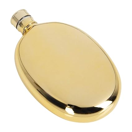 ZIGLY Premium Oval Shaped Golden Hip Flask Gift Set, 4 Oz