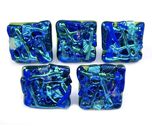 Amazon Com Custom Made Abstract Mosaic Dichroic Glass Knobs Cabinet Or Drawer Pull Handle 1 30mm Cobalt Blue Turquoise Teal Olive Green Moss Fused Glass Handmade