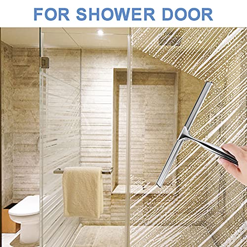 Shower Squeegee for Glass/ Tiles, Stainless Steel Cleaner for Bathroom
