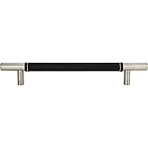 Zanzibar Black Leather Pull 6 5/16 Inch (c-c) Brushed Nickel