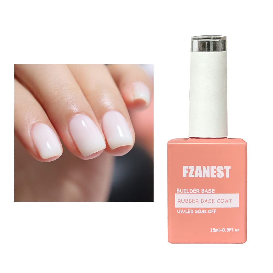 FZANEST Builder Gel For Nails, Milky White Gel Nail Polish Rubber Base For Nail Thickening, LED Nail Lamp Cured Nail Strengthener Extension Color Base In A Bottle