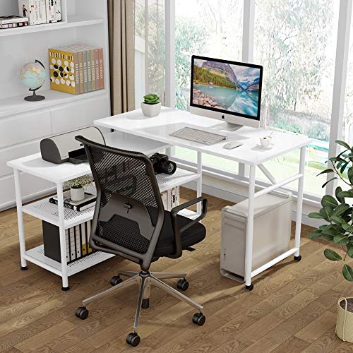 Tribesigns Modern LShaped Desk with Storage Shelves, 360°Rotating Desk