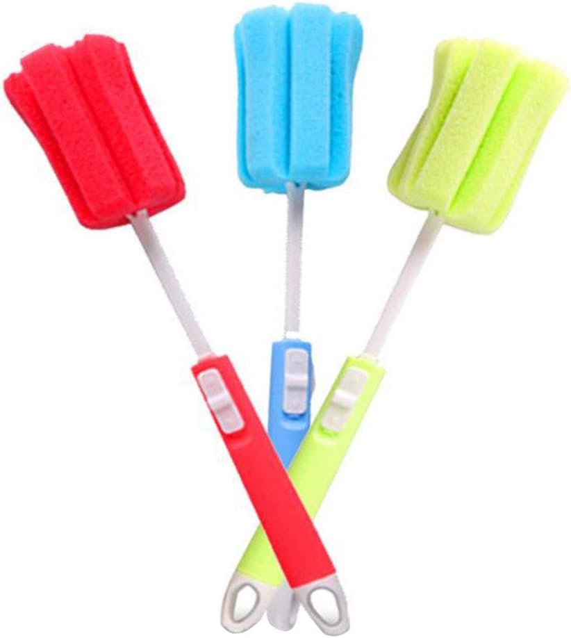 VASANA 3PCS Sponge Cleaning Brush - Adjustable Plastic Long Handle Cup Feeding Bottle Scrubber Cleaning Brushes Cleaning Sponges for Coffee Glasses Pot Milk Cup Winebottle Baby Bottles Color Random