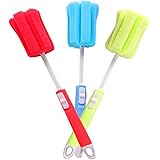VASANA 3PCS Sponge Cleaning Brush - Adjustable Plastic Long Handle Cup Feeding Bottle Scrubber Cleaning Brushes Cleaning Sponges for Coffee Glasses Pot Milk Cup Winebottle Baby Bottles Color Random