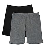 Fruit of the Loom Big Girls' Cotton Under-Skirt Long Short 2 Pack, Black/Charcoal, Medium