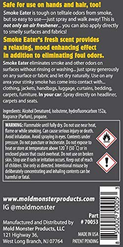 Smoke Eater - Breaks Down Smoke Odor at The Molecular Level - Eliminates Cigarette, Cigar or Pot Smoke On Clothes, in Cars, Homes, and Office - 3.5 oz Travel Spray Bottle (Black Glacier AEROSOL)