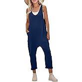 UNIANKIYA Jumpsuits for Women Casual Sleeveless V Neck Solid Overalls One Piece Long Pants Romper with Pockets