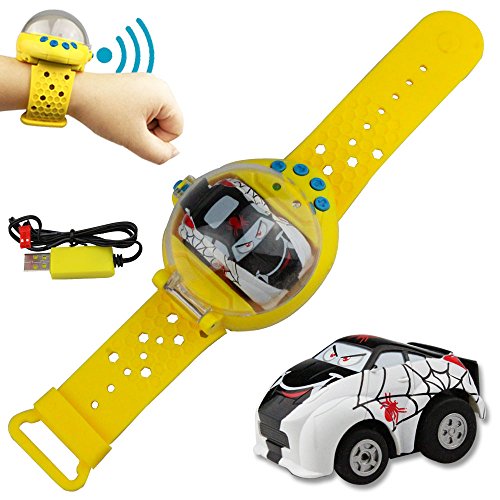 Toy RC Vehicle Mini Remote Control Car, Gravity-Sensor Watch RC Car,Portable 2.4Ghz Direction Adjustable Race Car,Swing to Adjust Speed &Direction, Rechargeable Mini Cartoon Toy Cars for Kids(White)