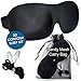 3D Sleep Mask Set Eye Mask for Sleeping Contoured Lightweight Foam No Pressure on Eyes Ideal for Airplane Travel Carry Bag Free Ear Plugs & Carry Pouch Adjustable Strap Men Women Kids Black