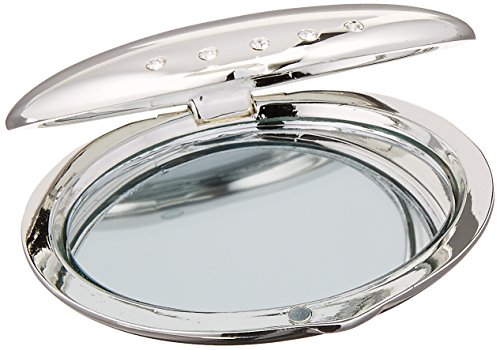 Silver Plated Oval Compact Mirror With Crystals