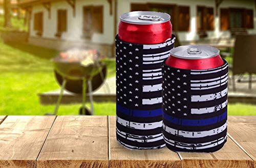 Slim Can Coolers For Slim Can +Can Cooler Sleeves For Standard 12oz Can, Collapsible Neoprene Insulated Drink Cooler Coolies Cover holder Can Coozies USA Flag Perfectly (2 pack)
