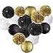 Happy New Year Party Decorations Black White Gold Tissue Paper Pom Pom Paper Lanterns for Great Gatsby Decorations/ New Year's Eve Party /Birthday Decorations/Bridal Shower Decorations