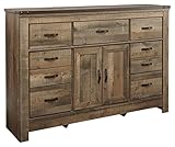 Ashley Furniture Signature Design - Trinell Dresser - 7 Drawers/1 Cabinet - Fireplace Option Sold Separately - Rustic Brown Finish - Antiqued Bronze Hardware