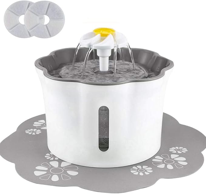 Cat Water Fountain, 2.6L Pet Fountain, Flower Cat Fountain with 2 Replacement Filters, Automatic