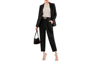 EXLURA Women's Business Blazer and High Elastic Waist Pant Suit Set Loose Fit Casual Fall Winter 2 Piece Suits for Work