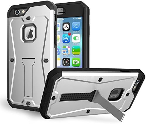 iPhone 6s plus Case, Sextile Armor Tank HEAVY DUTY Built-in Screen Protector Rugged Full Body Protective Durable Hybrid Case with Kick Stand iPhone 6s plus Cover (Silver)