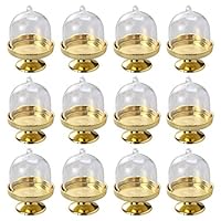 BESTONZON 12pcs Mini Cake Stand Chocolate Cupcake Candy Display Plate Lid Birthday Wedding Halloween Christmas Party Supplies (Golden Base)