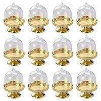 BESTONZON 12pcs Mini Cake Stand Chocolate Cupcake Candy Display Plate Lid Birthday Wedding Halloween Christmas Party Supplies (Golden Base)