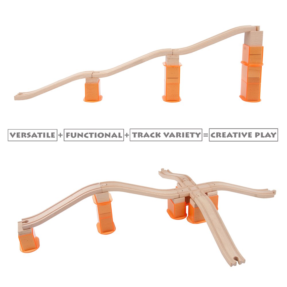 Orbrium Toys 110 PCs Multi-Level Wooden Train Track Expansion Pack with | eBay