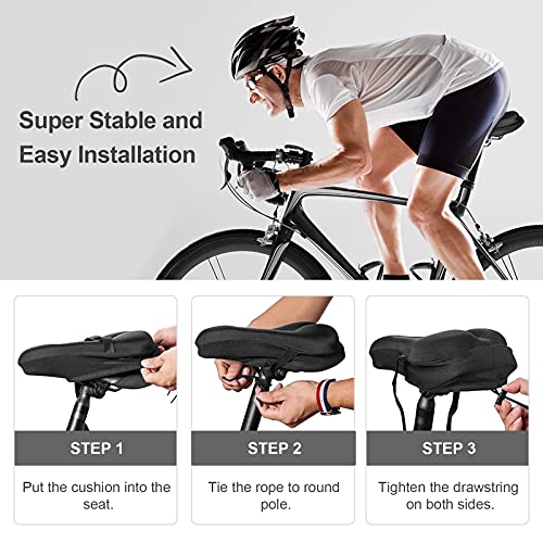 Suleto Bike Seat Cover, [Super Soft & Durable] Gel Bicycle Seat Cushion for Women Men Comfort Anti-Slip Bike Saddle Cushion Pad Fits Exercise/Spin/Cruiser/Mountain Bike Cycling with Waterproof Cover
