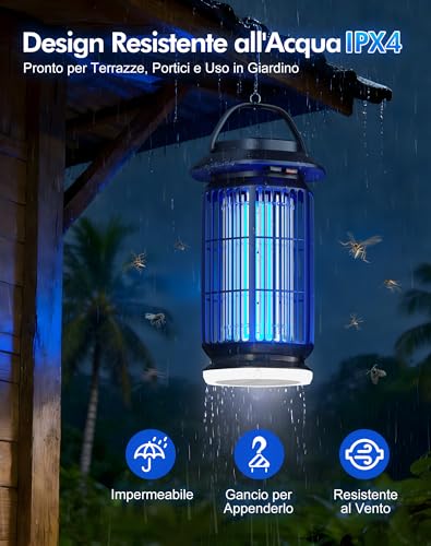 Mosquito Killer Lamp 4000V, Electric Mosquito Net 18W with Night Light, IPX4 Waterproof, Coverage Up to 100 m², Electric Mosquito Killer Indoor Outdoor Against Mosquitoes, Flies and Insects