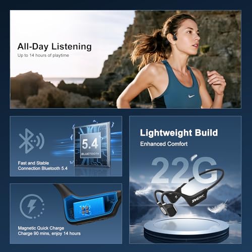 Jamsync Open Ear Headphones, Running Headphones Bluetooth 5.4 with Built-in Mic, 22g Lightweight Comfort, 14H Battery & IPX5 Waterproof Sports Headphones for Running, Cycling, Gym, Walking