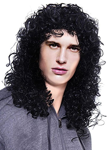 Black Unisex Rocker Adult Wig - Halconia Men's Rocker Long Wavy Jet