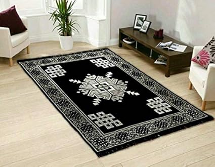 Home Elite Ethnic Velvet Touch Abstract Chenille Carpet - 55x80, Black