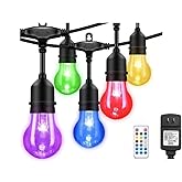 Auroraworld 35FT RGB Outdoor String Lights, Dimmable Color Changing Waterproof LED Patio Lights with Remote & E26 Shatterproof Edison Bulbs for Bistro Backyard Garden Party Decor
