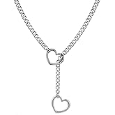 sroyte Heart Slip Chain Necklaces for Women,Stainless Steel O-Ring Adjustable Lariat Y-Necklace,Punk Gothic Cuban Collar Choker Necklace for women