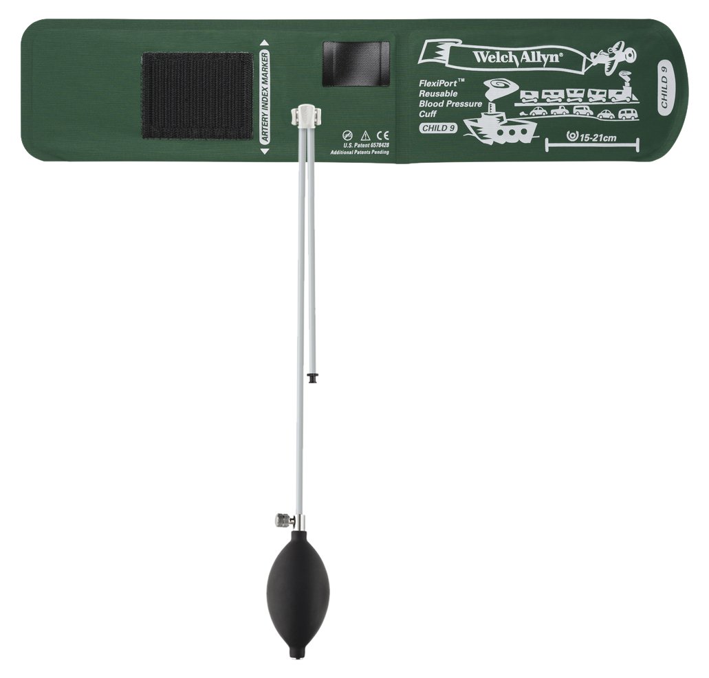 Welch Allyn REUSE-09-2BV FlexiPort Reusable Blood Pressure Cuffs with Inflation System with Bulb and Valve, Child (Size 9)