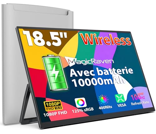MAGICRAVEN Wireless Portable Screen, Wireless Monitor Portable 18.5" 1080P Portable Screen PC Laptop Built-in Speakers, USB C HDMI Screen for Laptop/PC/Mac/Gaming - AirPlay/Miracast
