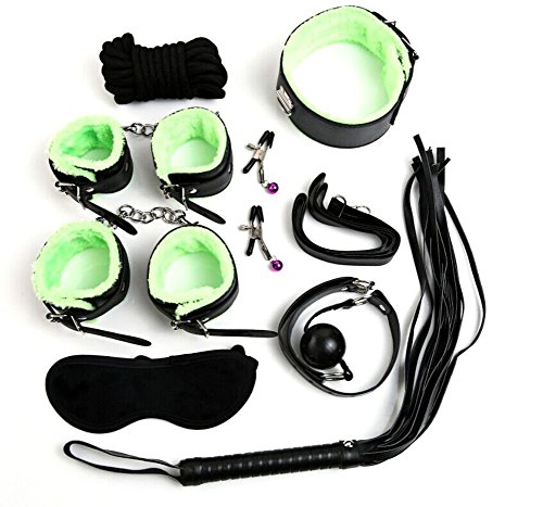 Cosplay Party Set - 8 Pcs Kit with Blindfold Eye Mask, Collar, Hand Cuffs, Ankle Cuffs and Rope