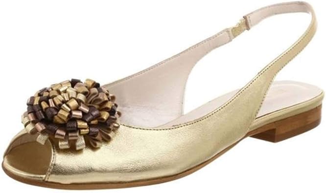 Amazon イウハ イタリアシューズ老舗ブランドbruno Magli ブルーノマリ レザー花モチーフ付バックストラップサンダル ゴールドcavriago Italy Fs014 22 5 ファッションサンダル
