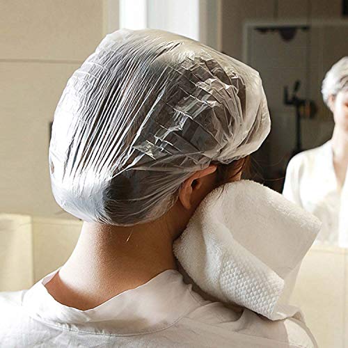 Disposable Shower Caps, 200 Pcs Plastic Waterproof Clear Shower Caps Bath Shower for Women, Hotel and Hair Salon, Travel and Home Use - Thumbnail 3