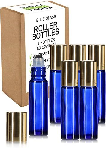Rioa 10ml(1/3oz) Cobalt Blue Glass Roller Bottles With Stainless Steel Roller Ball for Essential Oil - Include 6 Extra Roller ball
