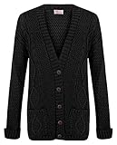 Mymixtrendz Women's Boyfriend Grand Dad Cardigan Long Sleeve Knitted Button (US 14-16, BLACK)