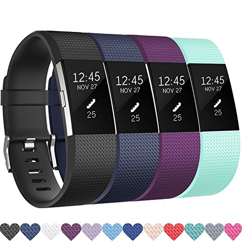 Fitbit Charge 2 Bands, Replacement Bands for Fitbit Charge 2, Sport Strap Band, Soft Silicone Accessory Straps, Adjustable Wrist Bands for Fitbit Charge 2 (Black Blue Plum Teal, Small)