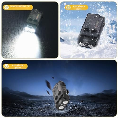 Lanterna Mini V20, Lanterna Rotativa a 180° com Luz UV de 365nm, Alarme de Buzzer de 110dB, 1000 Lúmens Super Brilhantes com 13 modos, Impermeabilizante IP67, para Caminhadas de Campismo (preto)