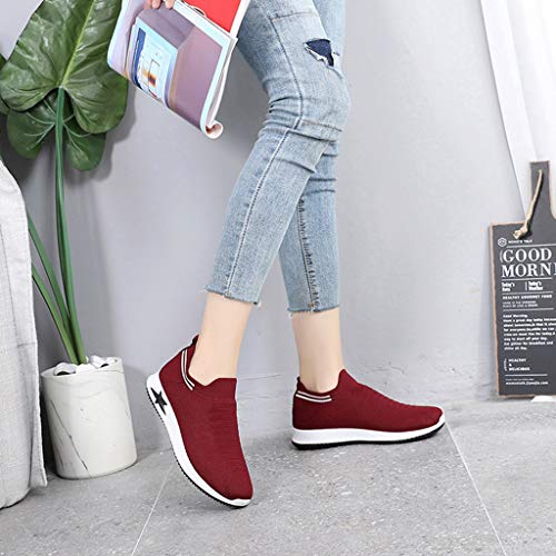 Women's Fashion Sneakers Breathable Sport Shoes Casual Slip On Mesh Breathable Shoes Sport Running Shoes Red