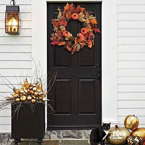 Nahuaa 20" Fall Wreath for Front Door Artificial Autumn Maple Leaf Garland with Fake Pumpkins and Pine Cone for Home Office Yard Indoor Outdoor Thanksgiving Harvest Halloween Display Decoration
