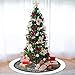 Interlink-UK 37Inch Silver Christmas Tree Skirt Luxury Faux Fur with Snow Xmas Tree Skirt Wonderful Time for Christmas Home Decorations