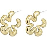 DIAMANTIO Modern Abstract Gold Hoop Drop Earrings – 18K Gold Plated, Chunky Wavy Statement Jewelry for Women – Trendy Geometric Jewelry
