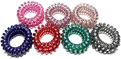 14Pcs 1" Multicolor Metallic Elastic Girls Hair Bands Spiral Shape Ponytail Hair Ties Plastic Spring Gum Hairband Rubber Band Hair Rope Hair Ring Fashion Transparent Telephone Wire Hair Accessories