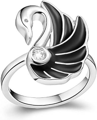 Singingin 18K White Gold Plated Animal Ring Cute Swan Ring 925 Silver Sewellery for Young Women's Gifts Mom Birthday Teens Girls Party Cuff Statement Ring Size 9 by