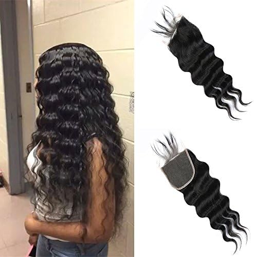 Ugrace Hair Loose Wave Closure Virgin Human Hair Lace Closure with Baby Hair Soft and Bouncy 4x4 Inch Crochet Closure with Bleached Knots Natural Color Can Be Dyed and Bleached 8 Inch Free Part